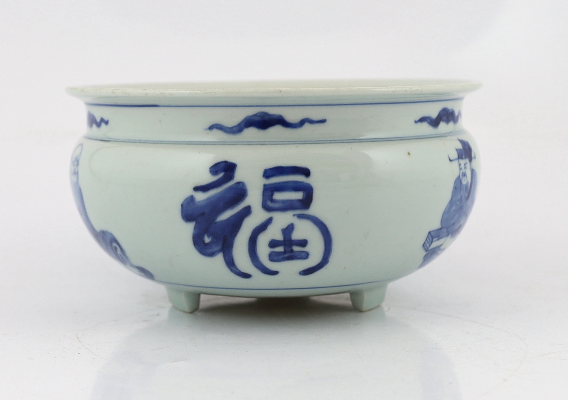 A Chinese blue and white ‘Sanxing’ tripod censer, Kangxi period